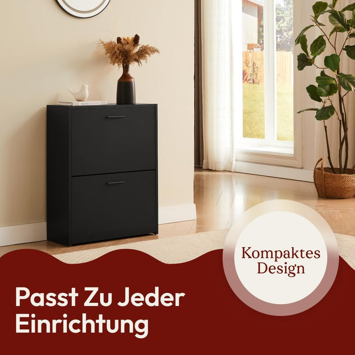 CASABEL Schuhschrank Schmal für 12 Paar Schuhe, Modernes Schuregal Holz mit 2 Klappen, Platzsparende
