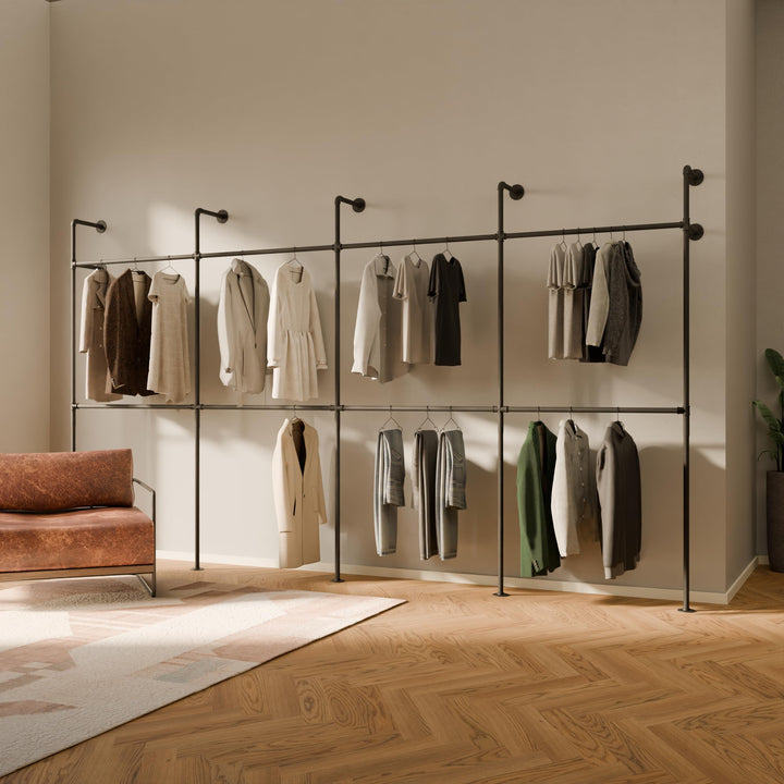 pamo Kleiderstange Wandmontage 392 x 222 cm - Begehbarer Kleiderschrank offen Kleiderständer industr