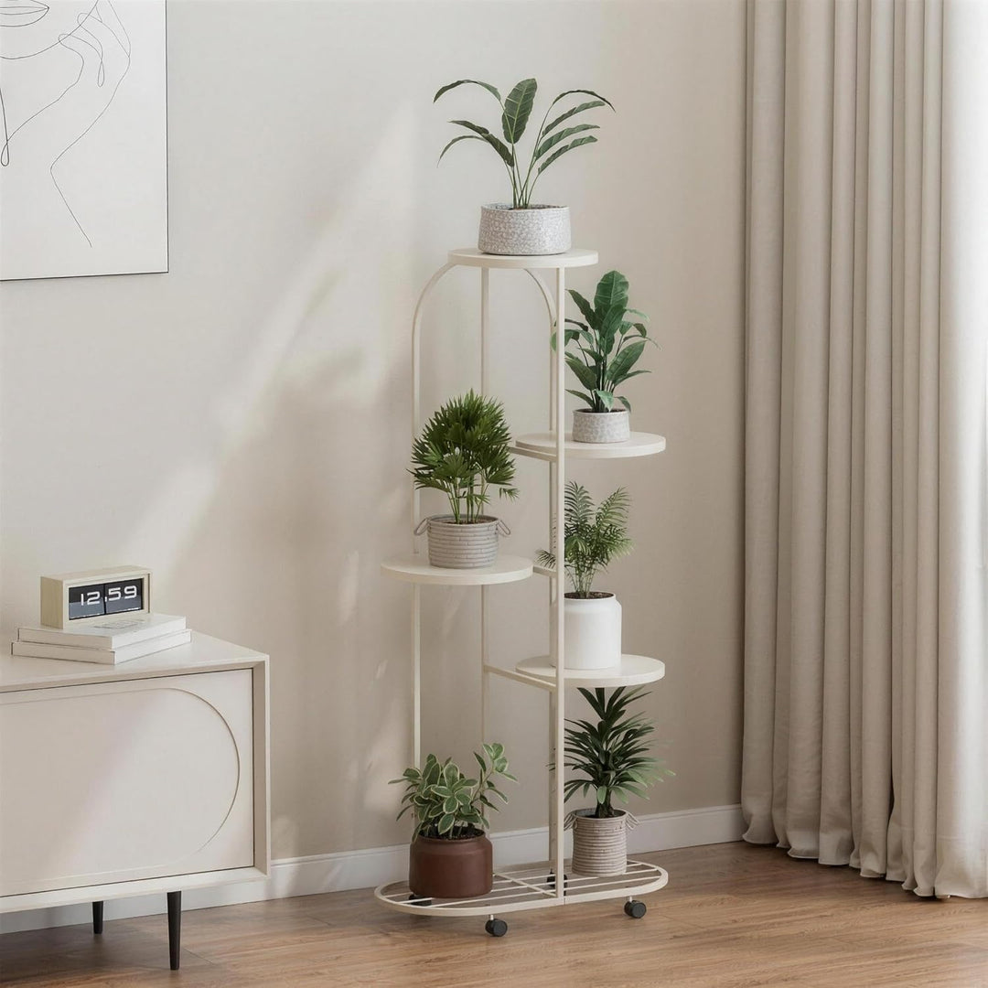 GarveeHome 5-Etagen Rollbarer Pflanzenständer, Höhenverstellbarer Blumenständer mit Rädern, Stabiler