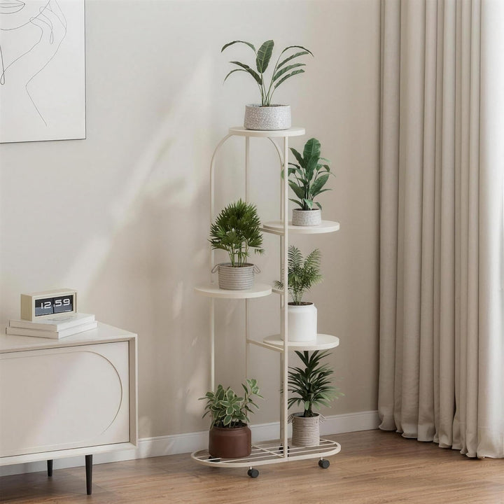 GarveeHome 5-Etagen Rollbarer Pflanzenständer, Höhenverstellbarer Blumenständer mit Rädern, Stabiler
