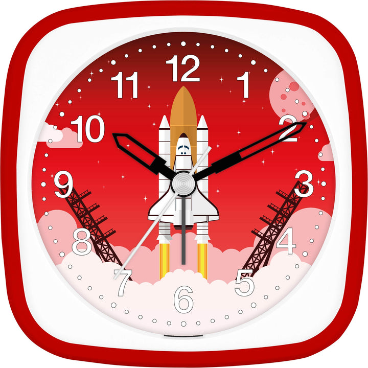 Eurotime Wecker Jungen Rakete Space Shuttle, Kinderwecker, Rot, Kunststoffgehäuse und Kunststoffglas