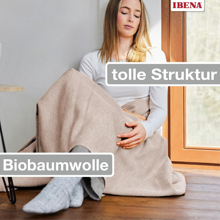 Ibena Charlotte Bio Strickdecke 140x200 cm - 100% Baumwolle, Made in Germany, Baumwolldecke mit Stru