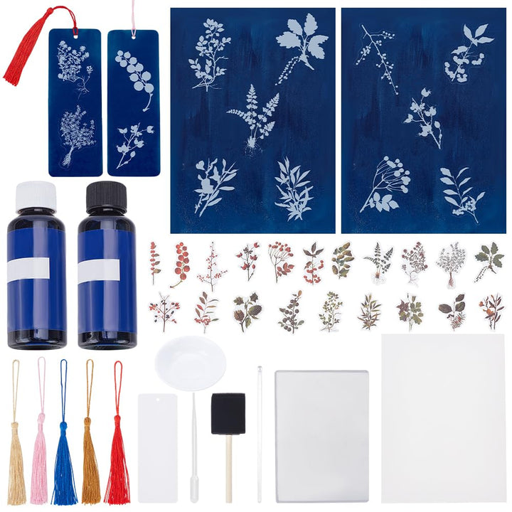 WEBEEDY Cyanotype Set Blumen Blätter Cyanotypie Papier Sonnenkunstpapiere Set Enthält 30 Blätter A5