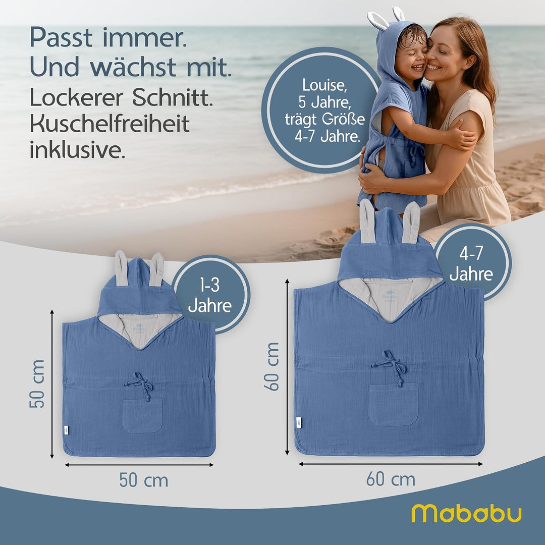 Badeponcho Baby &amp; Kinder EXTRA weich (100% Bio-Baumwolle) | Kinder Badeponcho 1-7 Jahre| Handtuch Po