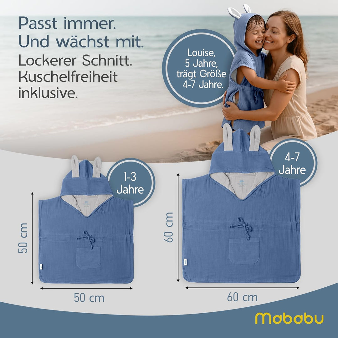 Badeponcho Baby & Kinder EXTRA weich (100% Bio-Baumwolle) | Kinder Badeponcho 1-7 Jahre| Handtuch Po