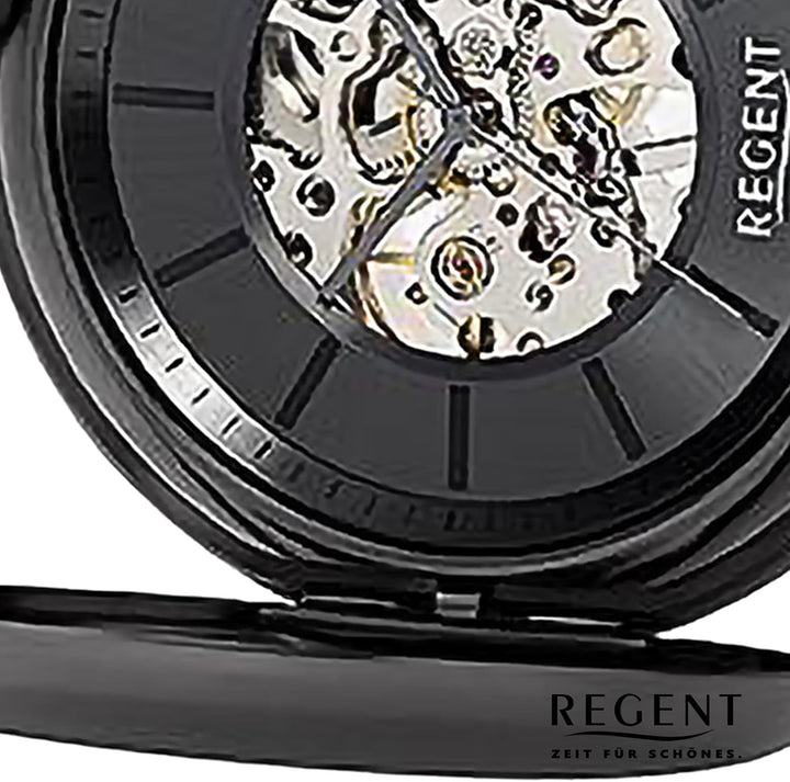 REGENT Herren Taschenuhr mit mechanischem Handaufzugswerk Glasboden mit Sicht auf das Skelett Uhrwer