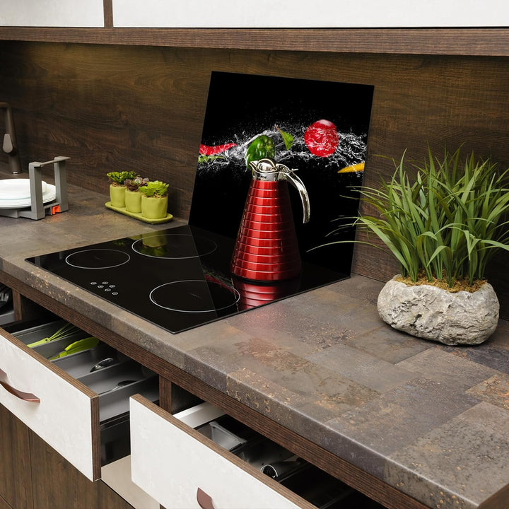 SmartDecoration Herdabdeckplatte Ceranfeldabdeckung aus Glas 60x52 cm Einteilig Motiv "Gemüse" Schwa