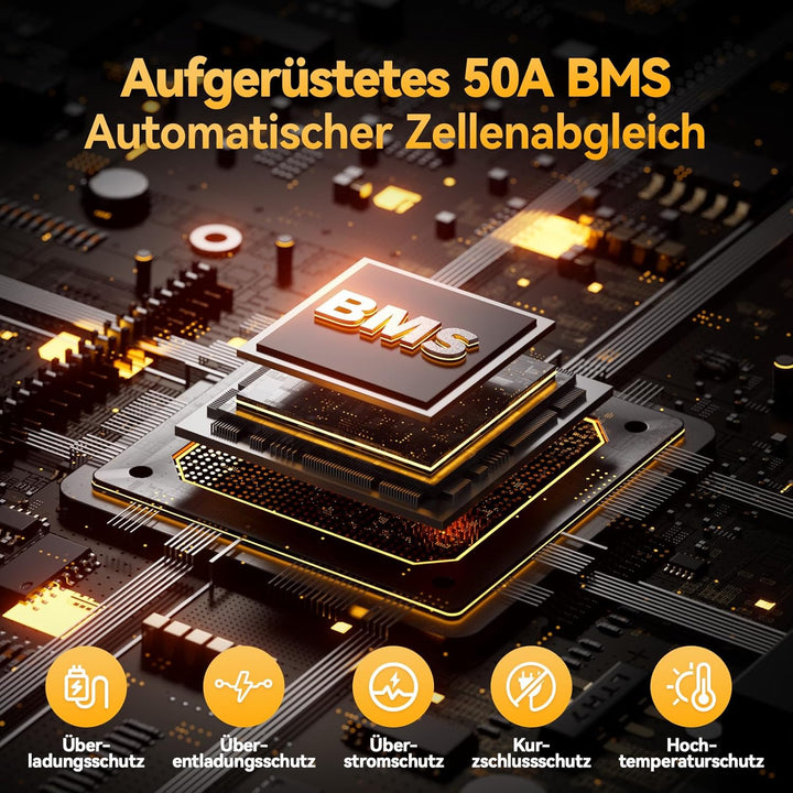 Power Queen LiFePO4 12V 50Ah Lithium Batterie, 640Wh, 4000-15000 Zyklen, 10 Jahre Lebensdauer, Ersat