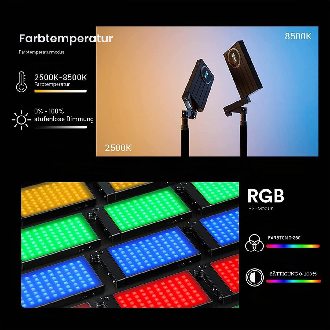 Godox M1 RGB LED-Videoleuchte, Vollfarbige Videolichter auf der Kamera mit Musikmodus, wiederaufladb