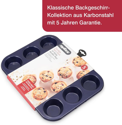 Zyliss E980200 Muffinform, Antihaftbeschichtung, Carbonstahl, Dunkelblau, Blech für 12 Muffins, Muff