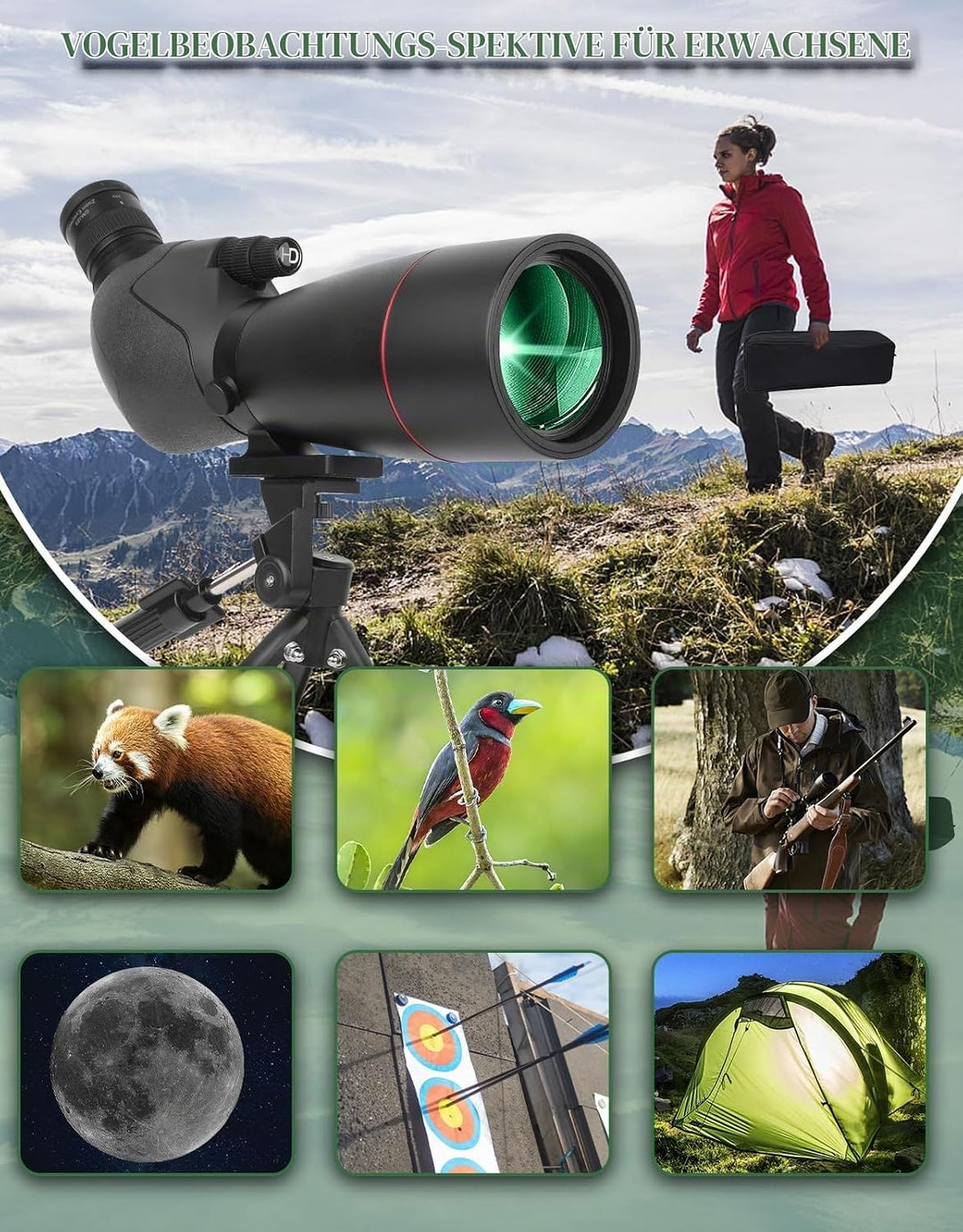 25-75x70 HD Spektiv Sportschützen mit Stativ- und Smartphone-Adapter, Zoom Bak4 Prism FMC Lens 45-Gr