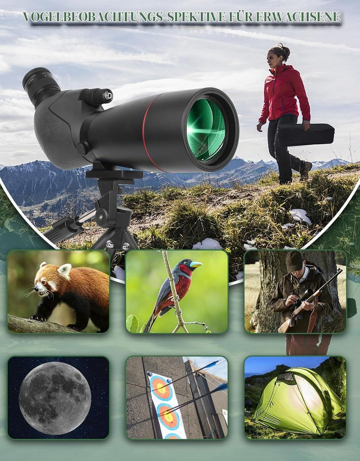 25-75x70 HD Spektiv Sportschützen mit Stativ- und Smartphone-Adapter, Zoom Bak4 Prism FMC Lens 45-Gr