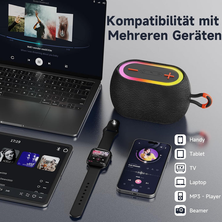 JYX Bluetooth Lautsprecher, 45W Tragbarer Party Lautsprecher mit Bluetooth 5.4, IPX7 Wasserdicht, TW