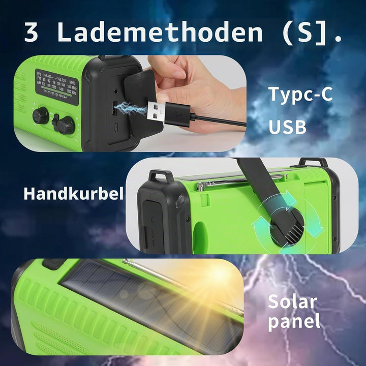 Kurbelradio, Solar Notfallradio mit 20000mAh Powerbank, AM/FM/WB Wetterradio, Taschenlampe &amp; USB-C-L