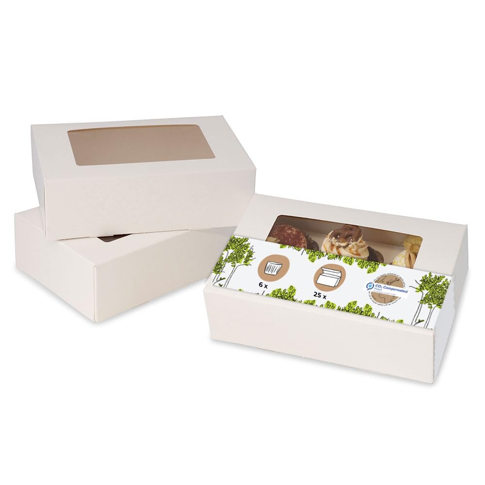 GREENBOX 6er Cupcake Muffin Box Karton mit grossem Sichtfenster inkl. Einlage I 25 Stück Patisseries
