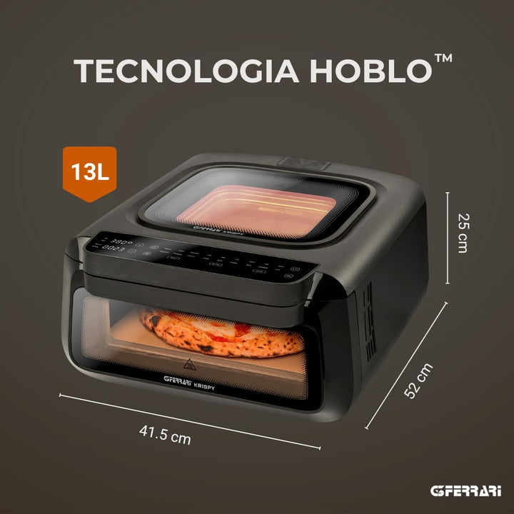 G3 Ferrari G10225 Krispy Pizzaofen und Heissluftfritteuse, Multifunktion, 2100 W, 13 L, HOBLO-Techno