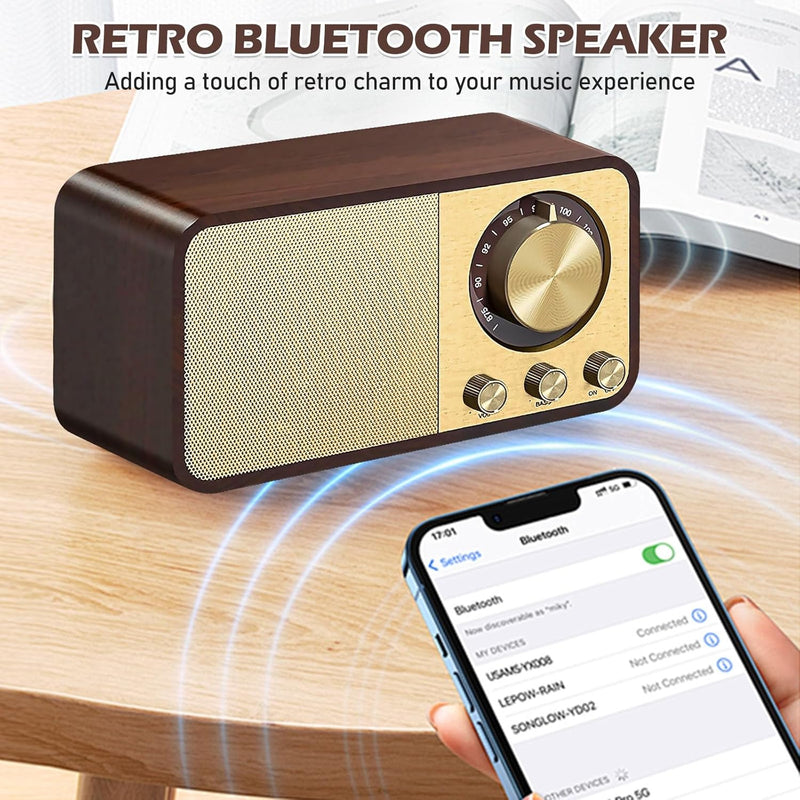 Retro Radio, Nostalgie Radio, Radio mit Bluetooth, Bluetooth Radio, 5W Lautsprecher, mit 1800mAh Akk