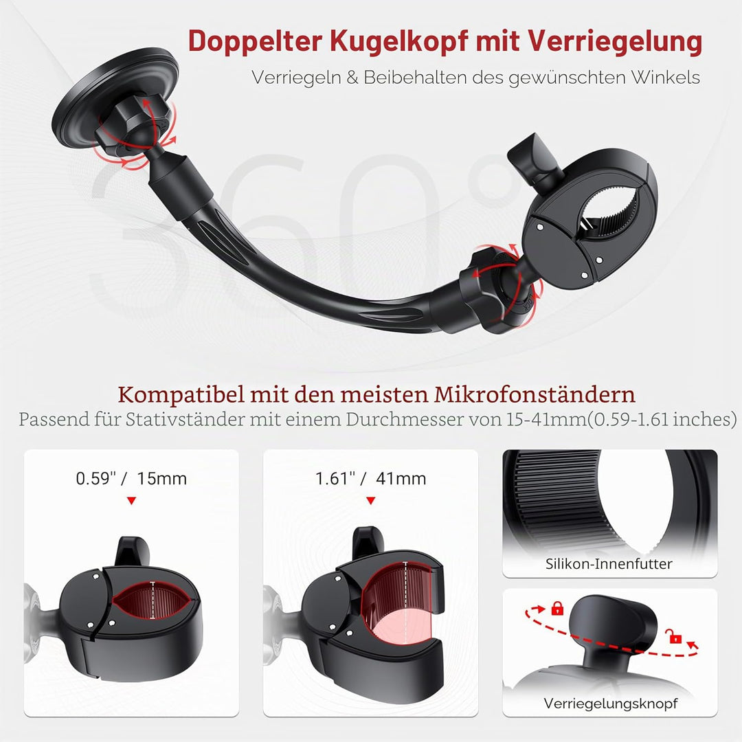 Mikrofonständer Telefonhalterung, Magnetische Telefonhalterung mit abnehmbarem Schwanenhals und Verr