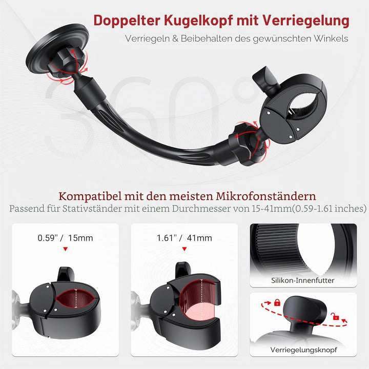 Mikrofonständer Telefonhalterung, Magnetische Telefonhalterung mit abnehmbarem Schwanenhals und Verr