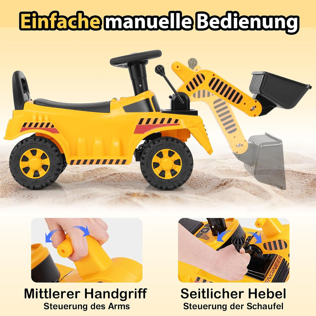 DREAMADE Bagger zum draufsitzen, Kinder Sitzbagger mit Flexibler Schaufel &amp; Hupe &amp; Kippschutz, Aufsi