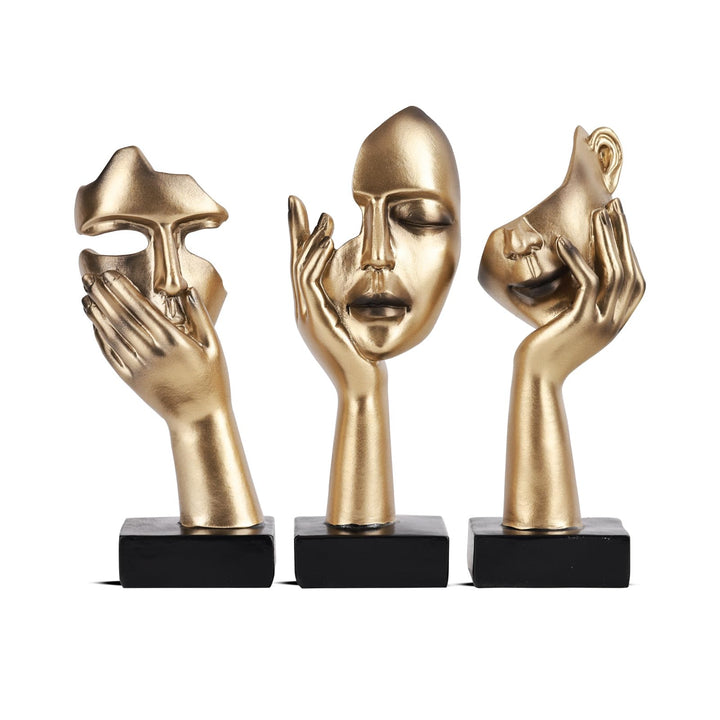 oliruim 3 Stück Denker-Statue, goldene Schwarze abstrakte Kunstskulptur, Moderne Heimdekoration, Sch