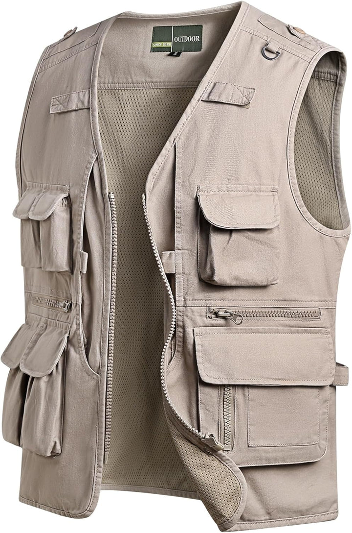 MeiLayM Herren Outdoor Weste Anglerweste mit Multi-Taschened Sommer Freizeit Baumwolle Weste Hundewe