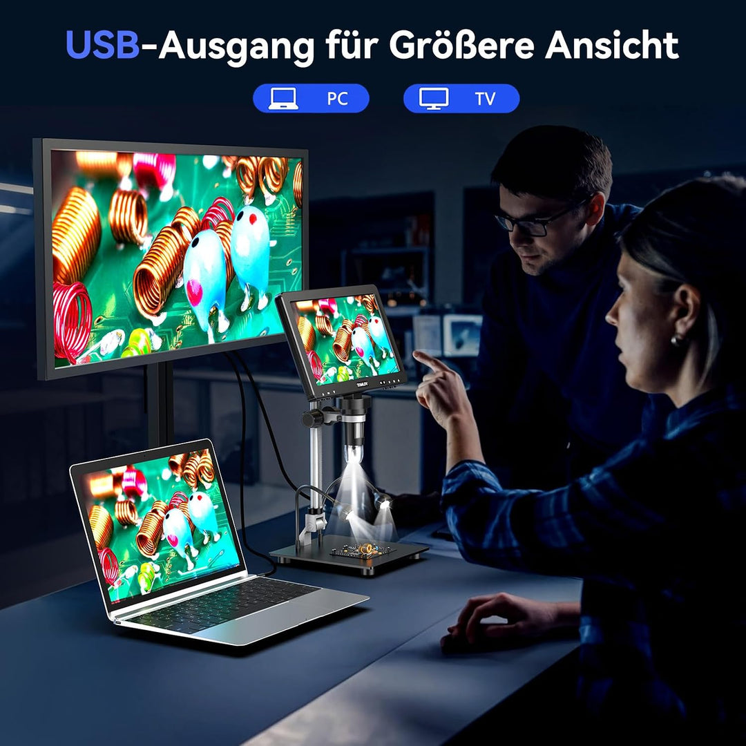 TOMLOV DM9 Max 10,1-Zoll HDMI Digitales Mikroskop 1500X, 24MP LCD Vergrösserung Mikroskop für Münzbe