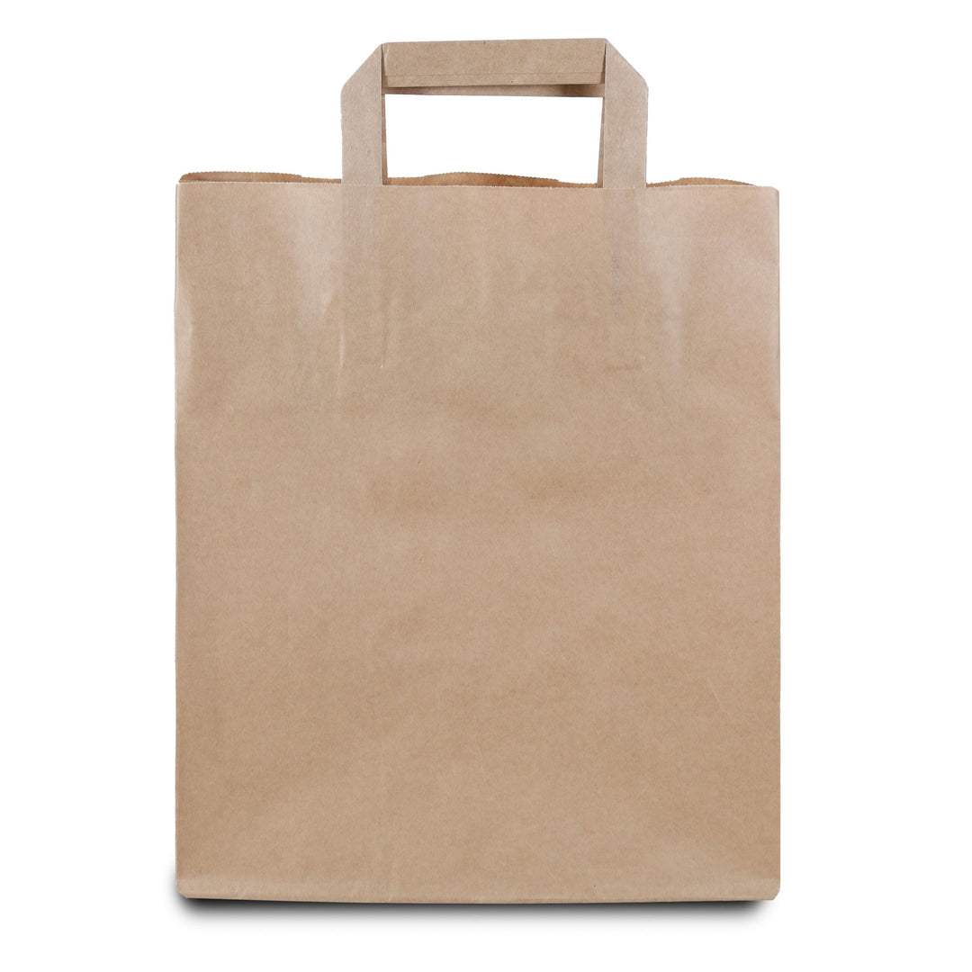 250 Stück Commerline Papiertüten Braun 26+20x28 cm | Kraftpapier Tüten Klein Mit Henkel | Tragetasch