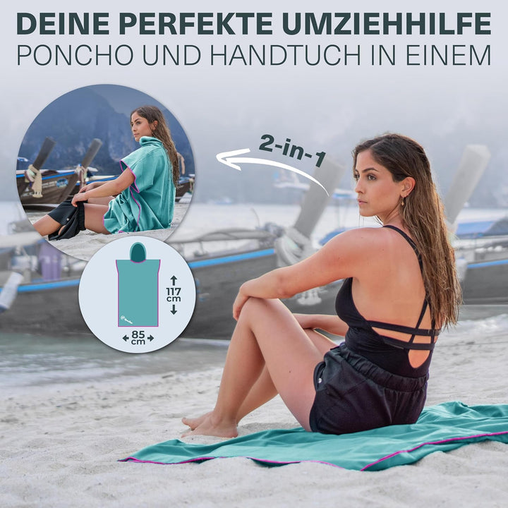 NirvanaShape Handtuch-Poncho für Erwachsene, Umziehhilfe & Handtuch zugleich, Surf-Poncho mit Quick-