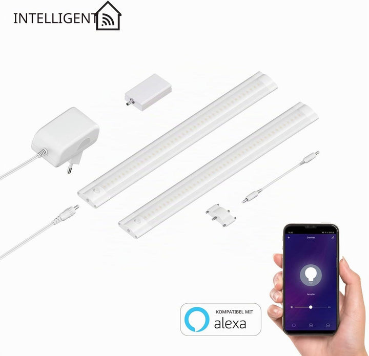 ledscom.de Smarte LED Unterbau-Leuchte SIRIS weiss matt mit WLAN-Controller, flach, Smart-Home, Alex