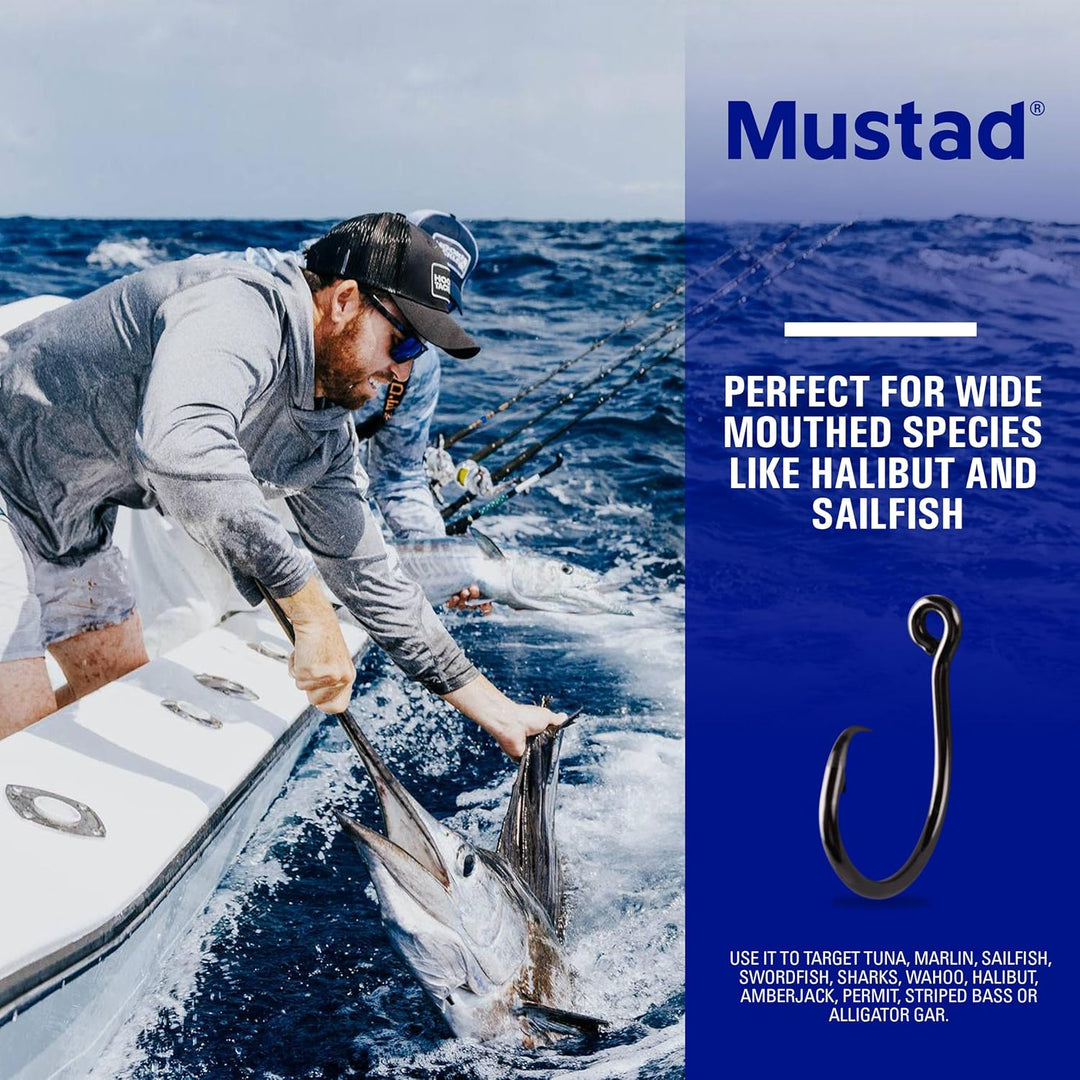 Mustad Demon Perfect Circle Haken, in-line Schwarz Nickel 8/0 3x stark, Schwarz Nickel 8/0 3x stark