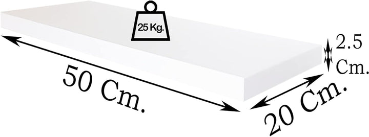 Henor Wandregal FSC® Holzwandregal 50 x 20 x 2.5 cm. Laden Sie 25 kg. Weiss 50 Weiss, P-20 Cm., 50 W