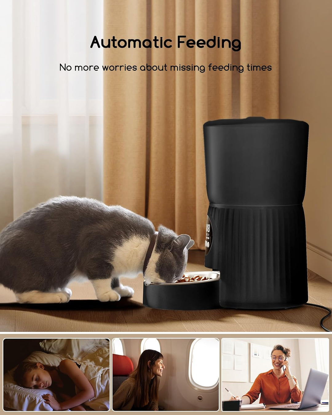 Faroro Futterautomat Katze, 4L Katzenfutter Automat, Futterspender Katze Mit 1–6 Mahlzeiten Pro Tag,