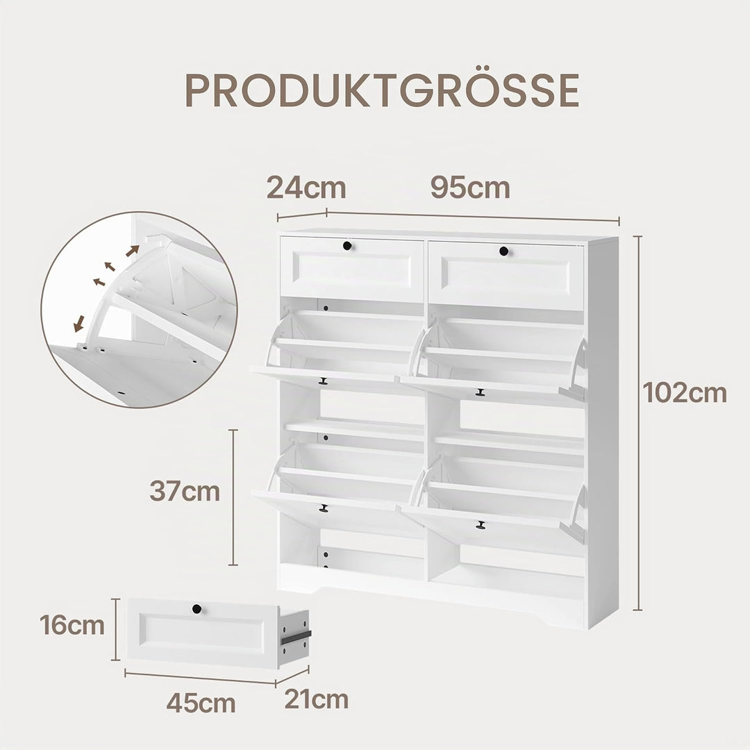 Xbro Schuhschrank mit Schublade und 4 Klappen, Schuhkipper Schmal, Schuhregal für 20–24 Paar Schuhe,