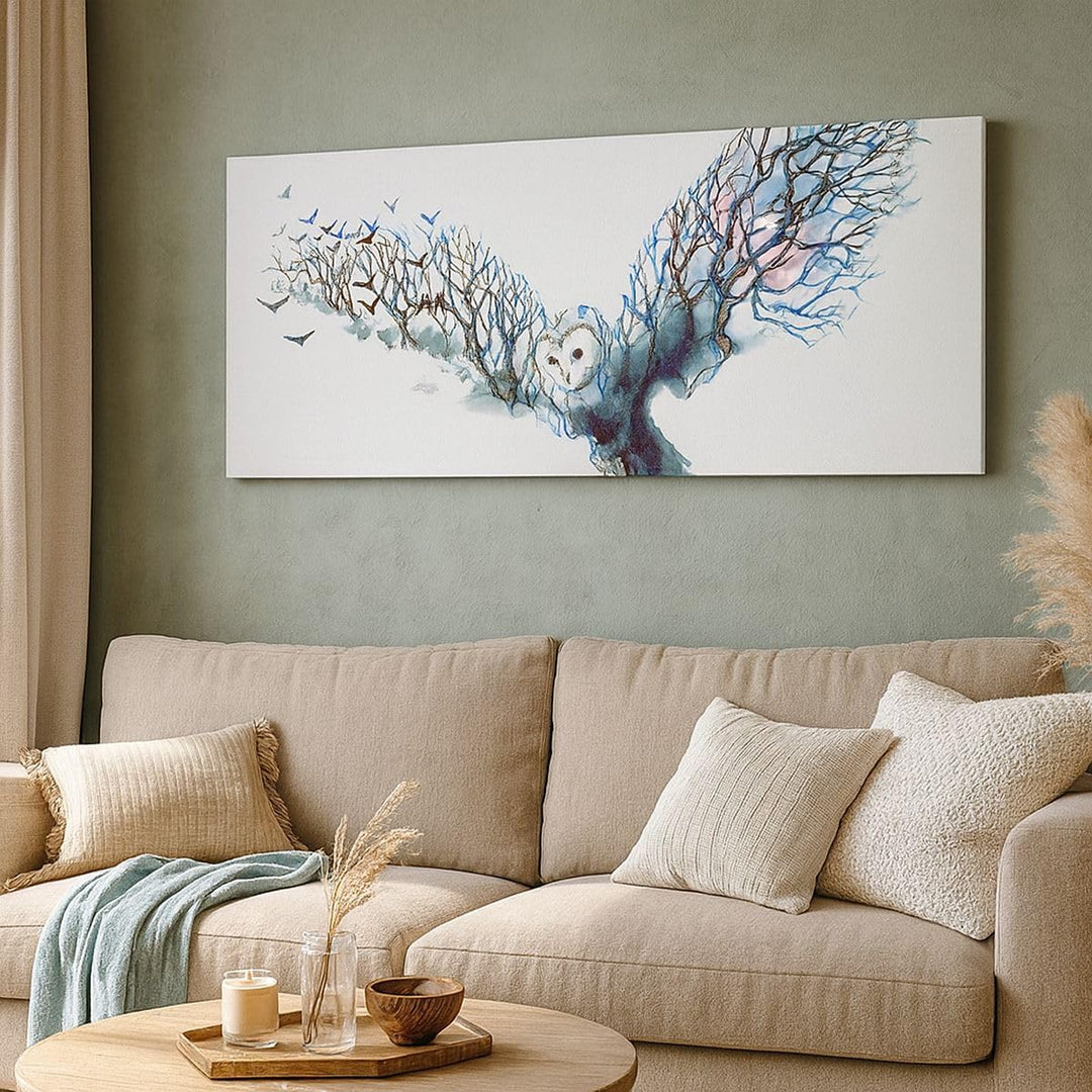 Wandbilder Dekoration Wohnzimmer Eule wild Wald Flug Panorama Bilder auf Leinwand 120x50cm Leinwandb