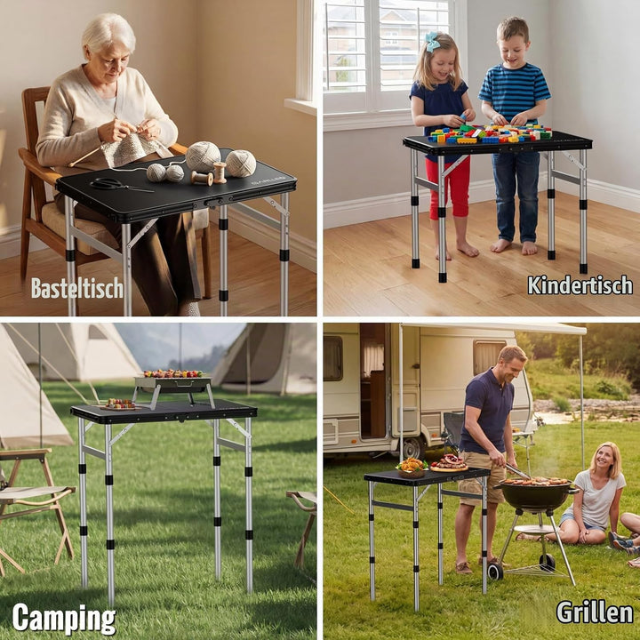 GARLLEN Campingtisch klappbar Klapptisch, 58x40cm &amp; 3 Höhenverstellbar(26/48/70cm) ABS Wasserdichter