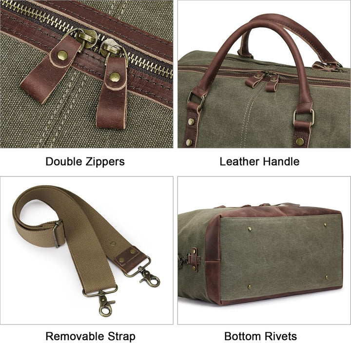 S-ZONE Reisetasche, 60 l, gross, Leinen, echtes Leder, mit Zierbesatz, für Wochenend- und Übernachtu