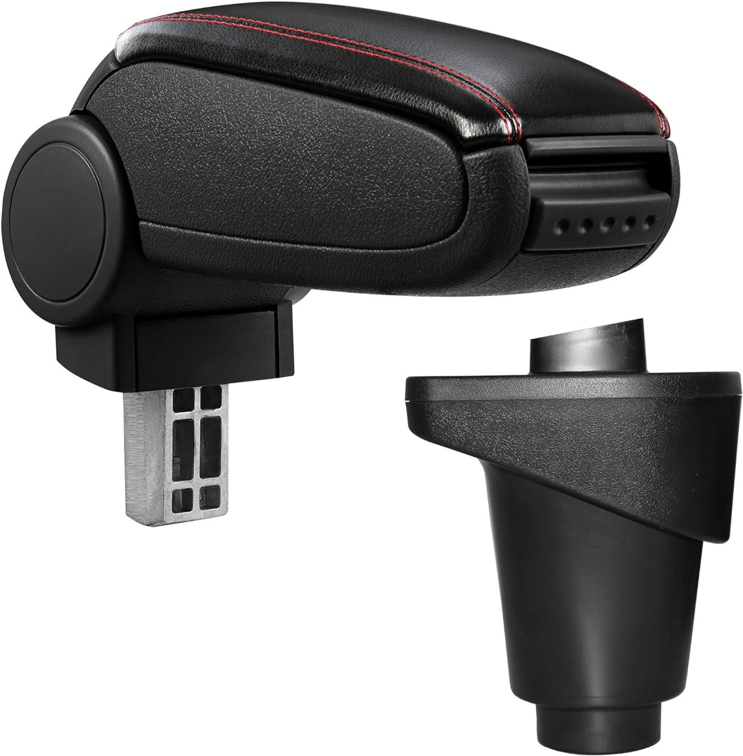 pro.tec] Mittelarmlehne - Armauflage mit Staufach - gepolstert - schwarz Kunst-Leder mit roten Nähte