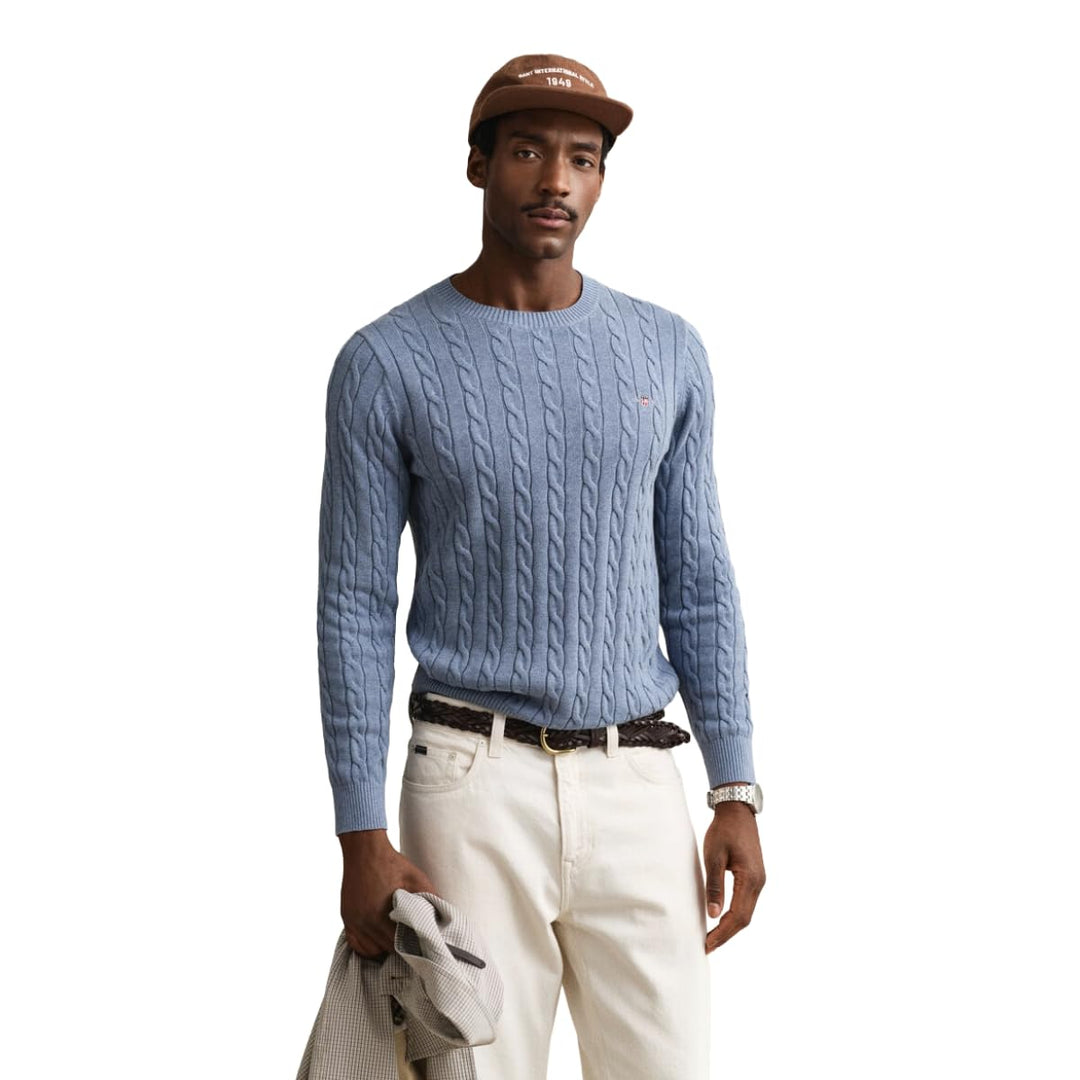 GANT Herren Cotton Cable C-Neck Pullover M Faded Denim, M Faded Denim