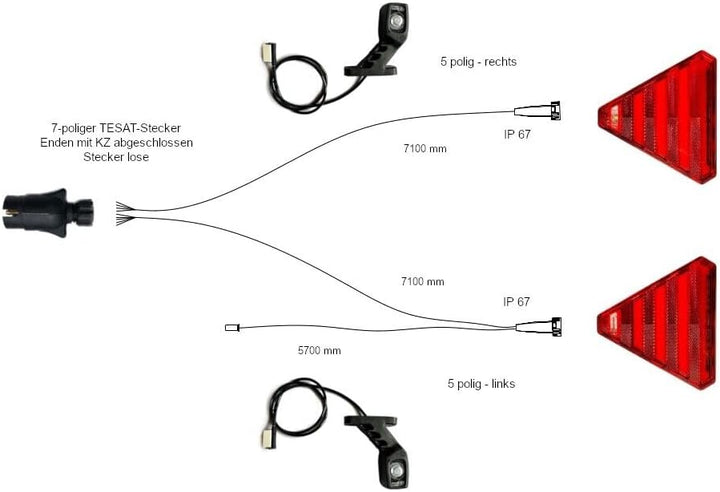 Anhängerbeleuchtung SET LED Rückleuchten Umrissleuchten Kabel 7,1m für Anhänger