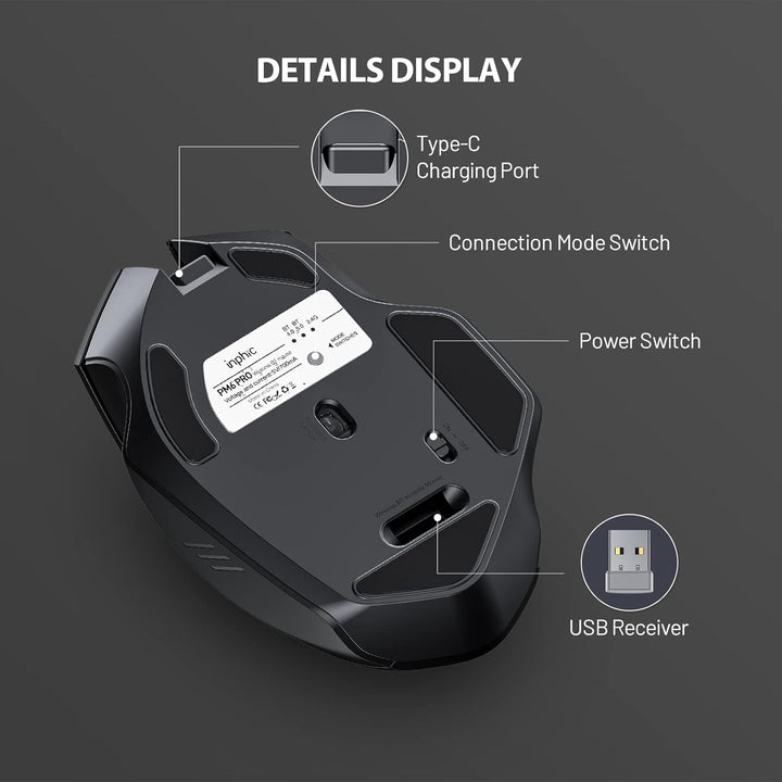 inphic Bluetooth Maus, Multi-Device Silent wiederaufladbare Bluetooth Funkmaus (Tri-Mode: BT 5.0/4.0