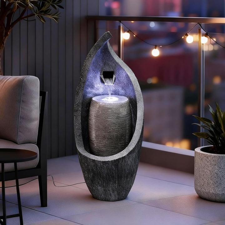 Moderner Gartenbrunnen mit LED Beleuchtung 83 cm Zimmerbrunnen Springbrunnen BK704 Wasserspiel Stein