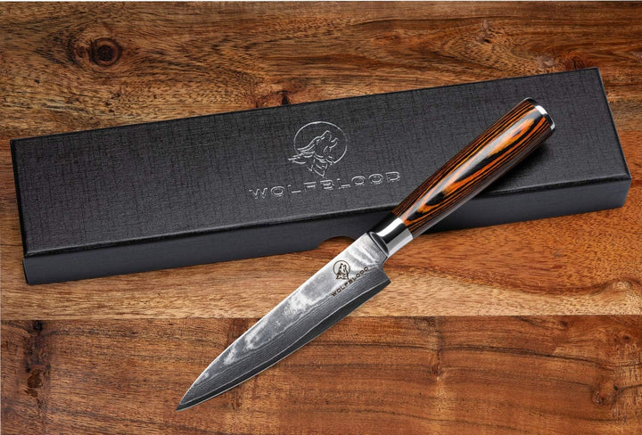 Wolfblood Damastmesser Küchenmesser L (24cm) TÜV geprüfter 62 HRC Damaststahl aus 67 Lagen I Damast-