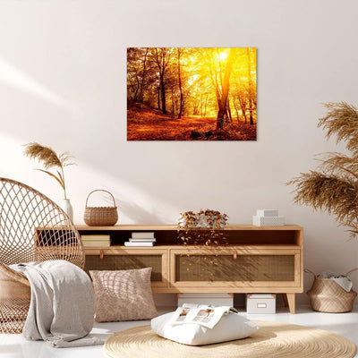 Bilder auf Leinwand Wald Baum Natur Leinwandbild mit Rahmen 70x50cm Wandbilder Dekoration Wohnzimmer