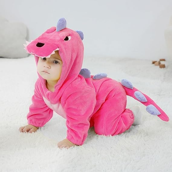LOLANTA Baby Dinosaurier Drachen Kostüm mit Kapuze, Kinder Flanell Overall, Karneval Kostüm für Klei