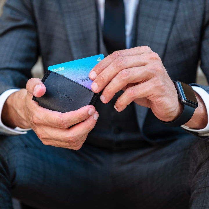 FIXED Smart Wallet für AirTag | Ledergeldbörse | Handgenäht in Tschechien (Tiny, Blau) Tiny Blau, Ti