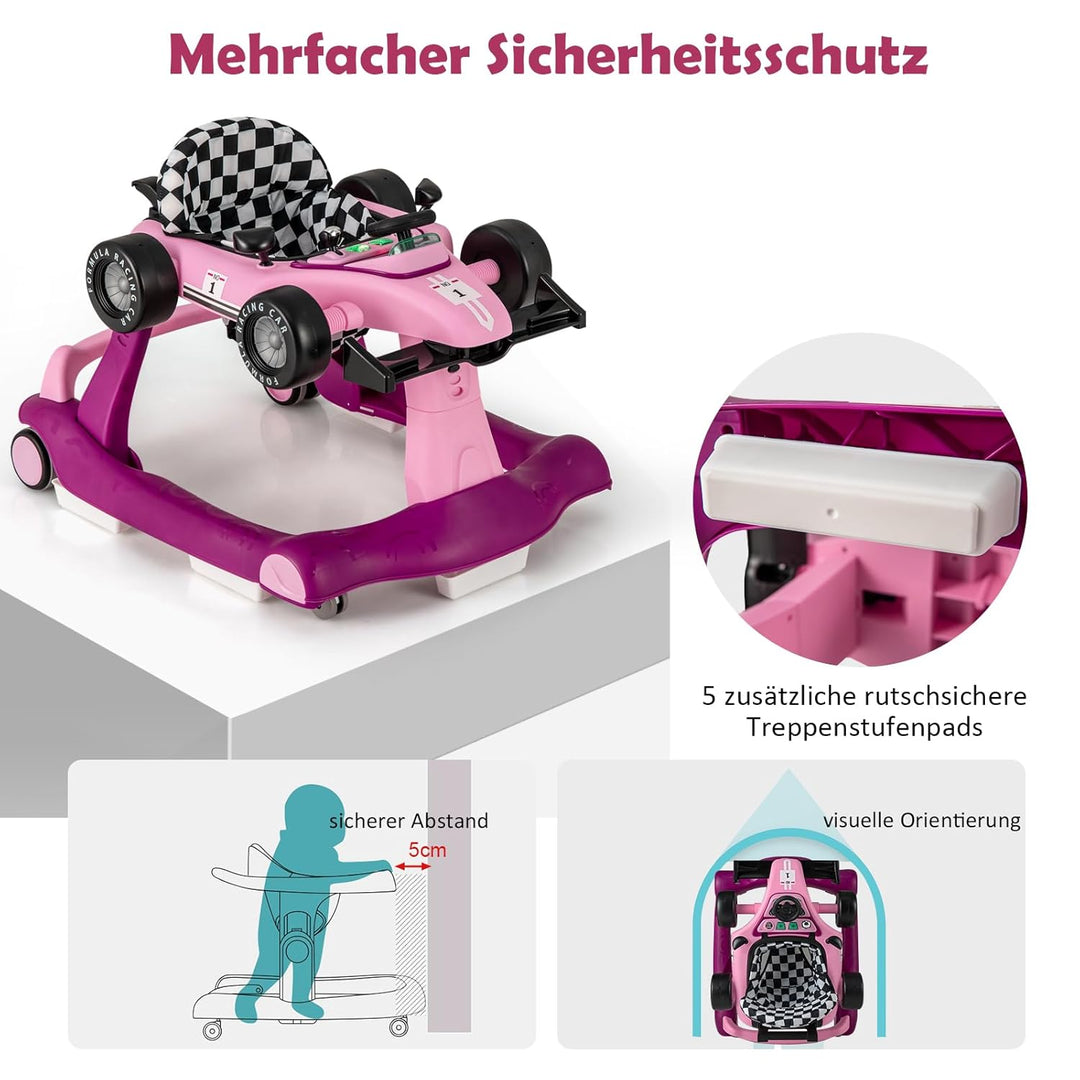 GOPLUS 4 in 1 Baby Lauflernhilfe, Lauflernwagen höhenverstellbar mit Licht &amp; Musik, Baby Walker Auto