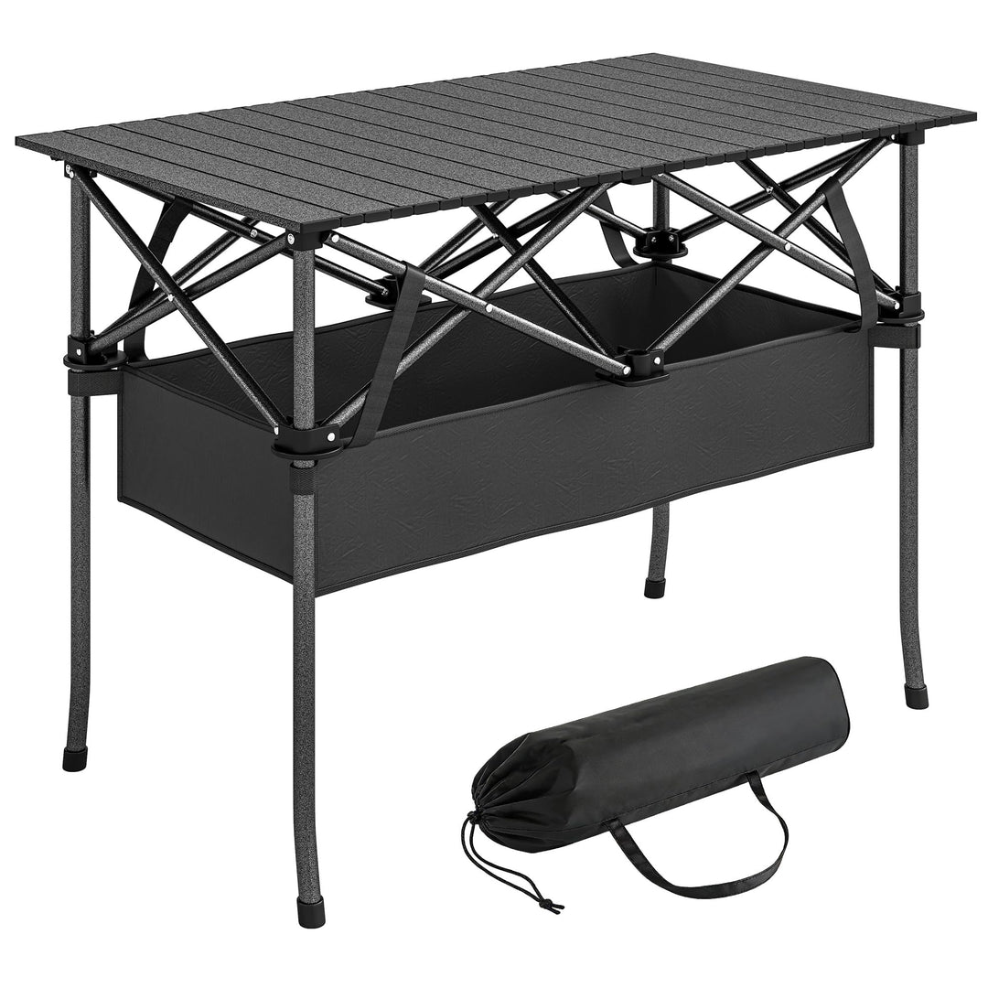 Outsunny Campingtisch Klapptisch mit Netzfach, Tragetasche, Gartentisch aus Aluminium Falttisch Beis