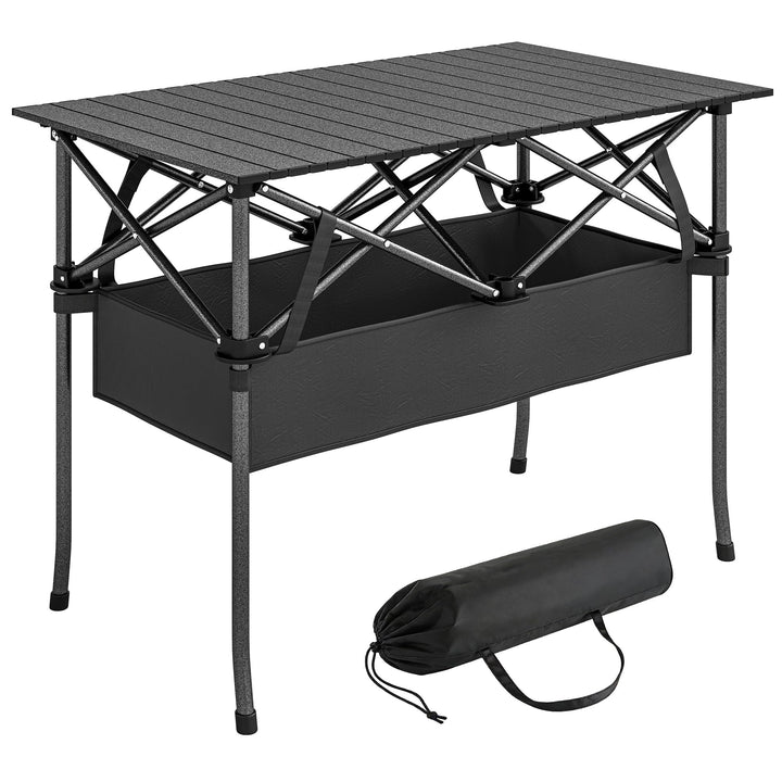 Outsunny Campingtisch Klapptisch mit Netzfach, Tragetasche, Gartentisch aus Aluminium Falttisch Beis