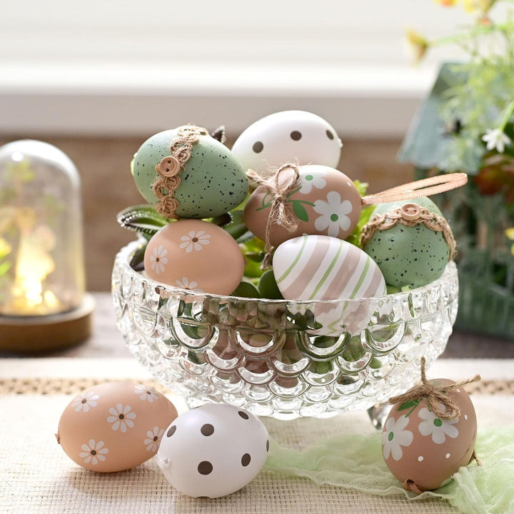 Valery Madelyn 12er Ostereier zum Aufhängen für Osterdeko,6cm Nature Plastikeier für Ostern Deko,Bra